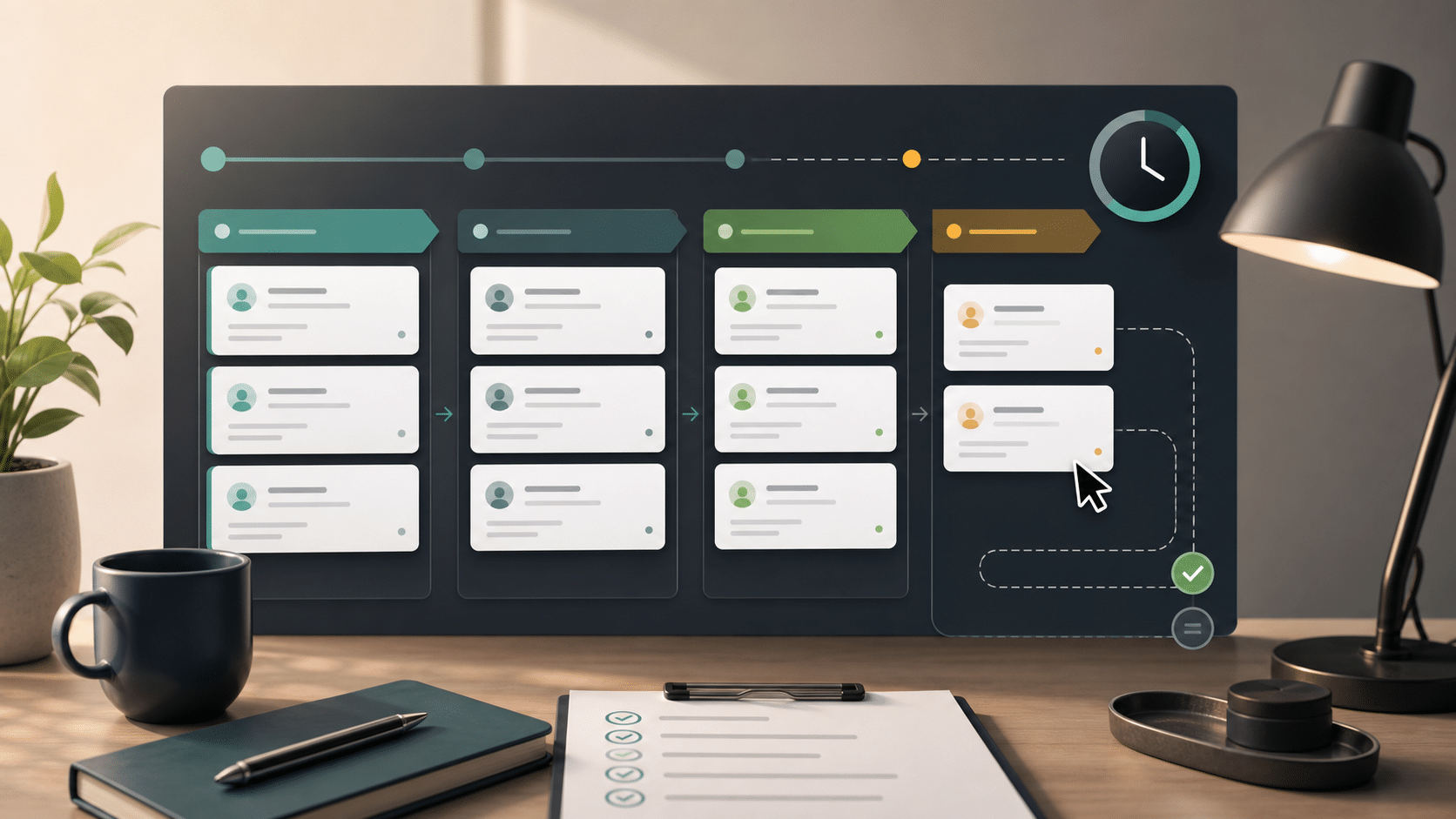 WordPress form queue board with submission cards moving toward a 24-hour follow-up checkpoint