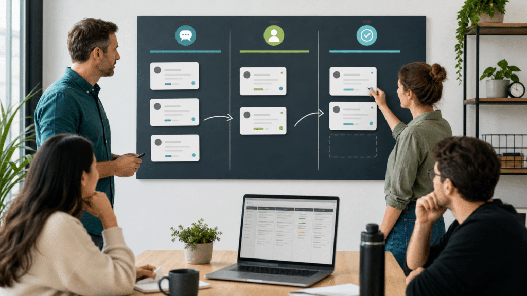 Agency team organizing WordPress form follow-up lanes without a CRM migration