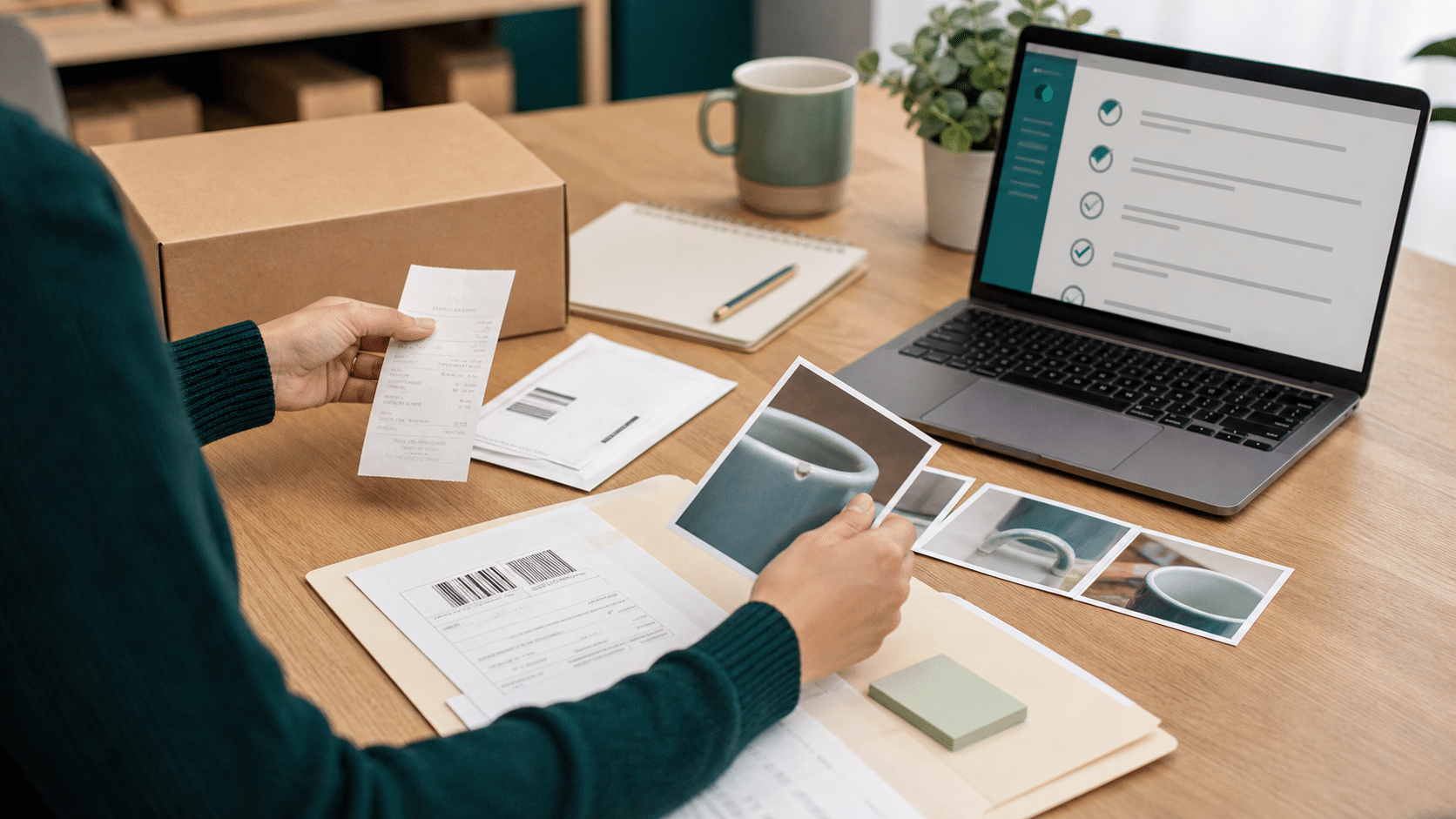 Support professional organizing a warranty return request into a complete review packet