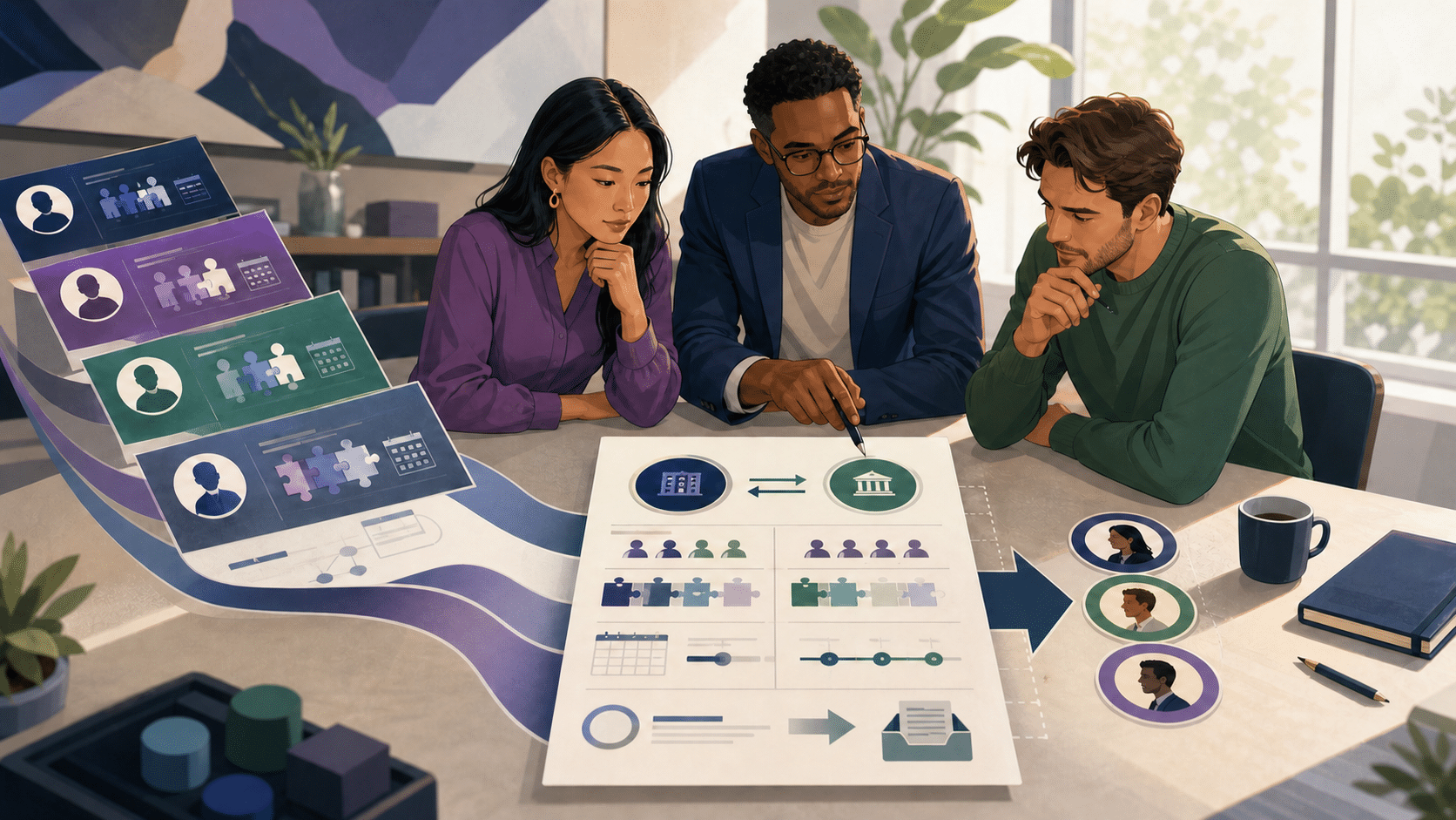 A partnership team turns proposal cards into a review brief and routes it to a human owner