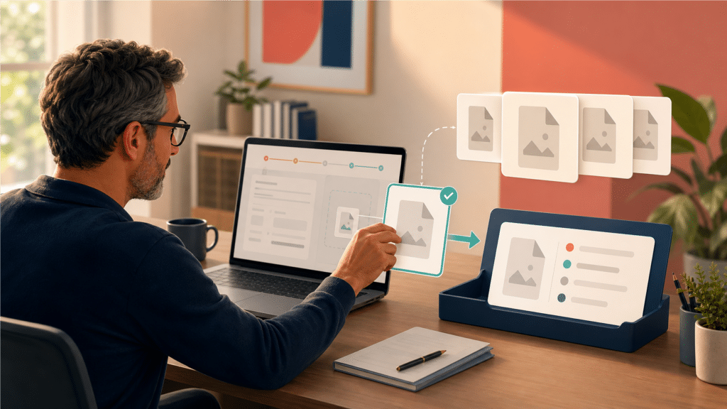 A WebMaster reviews attachment metadata while the original uploaded files remain in a separate queue
