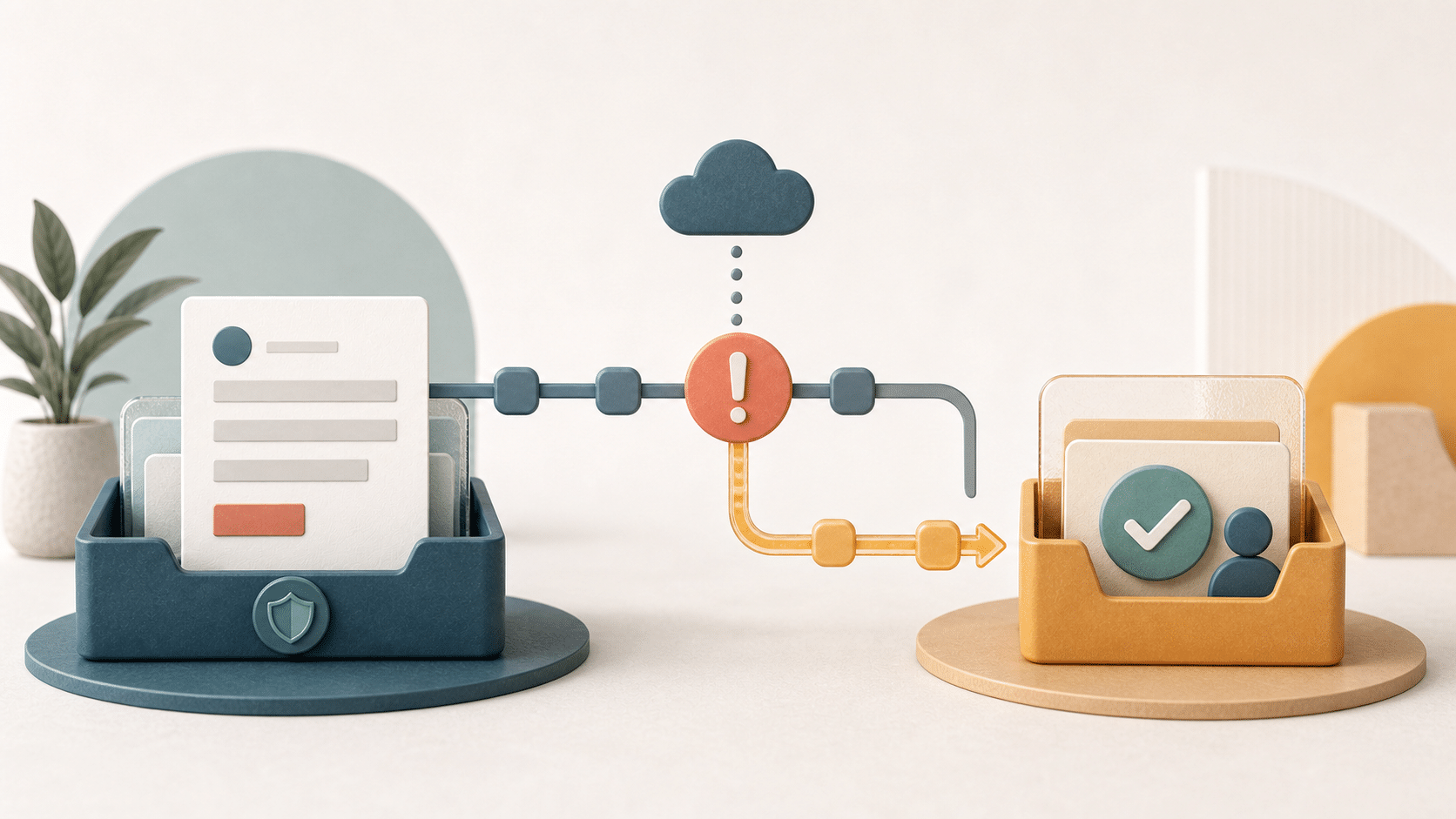 A saved form submission follows a safe detour from a failed cloud action to a human review queue.