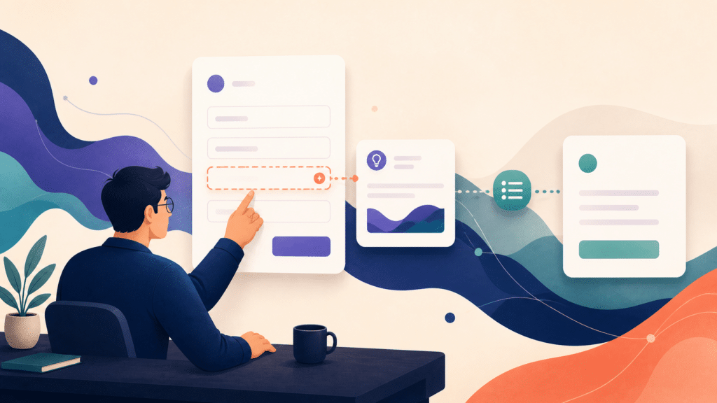 A WebMaster connects a clear correction guide to an incomplete form field and a completed submission