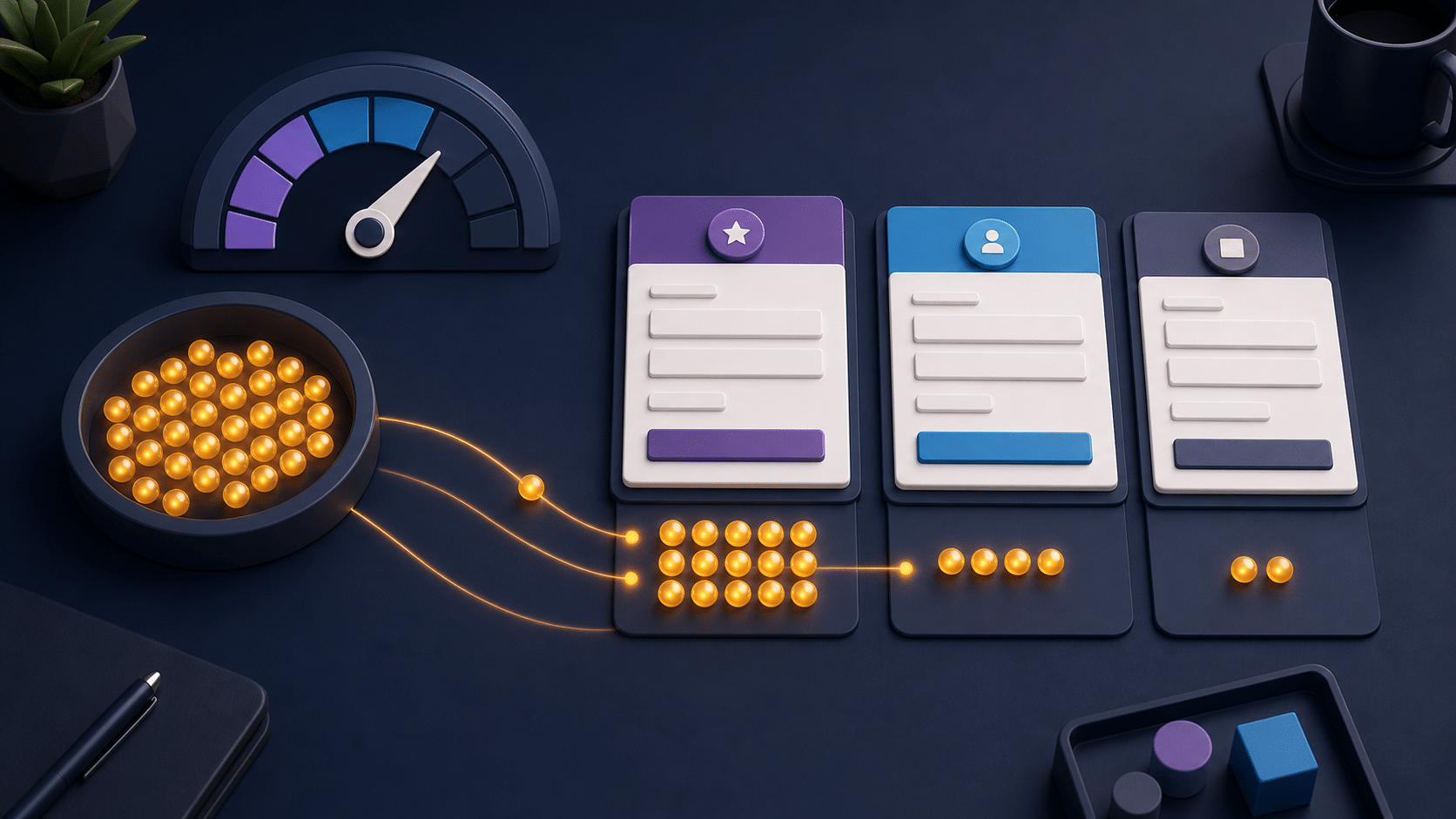 Managed action tokens allocated across three WordPress forms according to priority